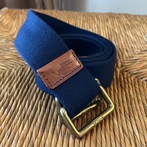 Polo Ralph Lauren Navy Blue Cotton Ring Belt Unisex One Size Brass Buckle